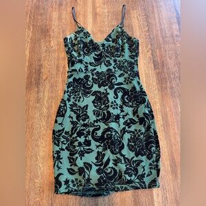 Privy Green Dress with Velvet Flowers Dance Fancy Night out Dress - Size XS